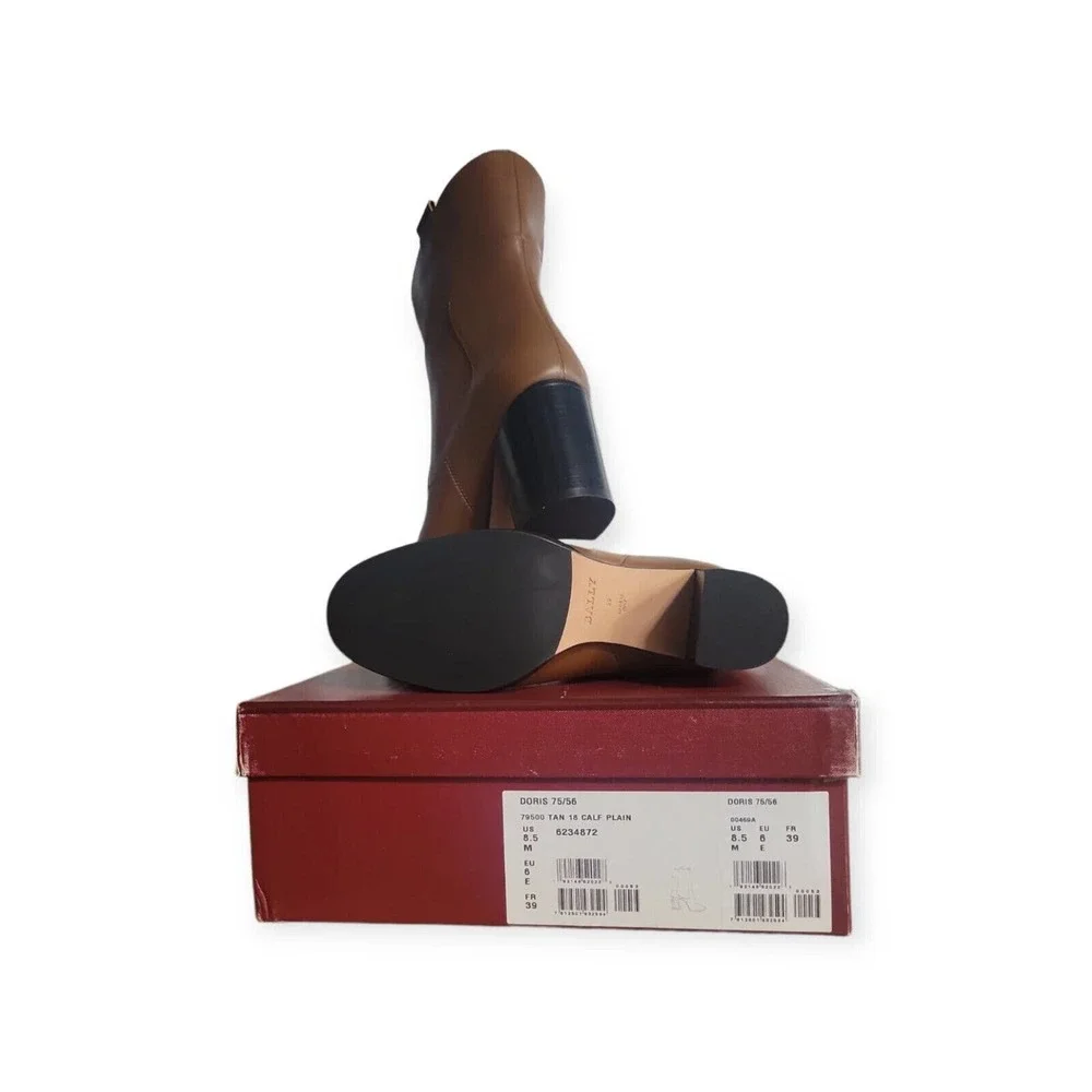 Bally Womens Doris Boots Tan Leather Stamp Logo Mid Calf Block Pull On 8.5 M New - Picture 4 of 7